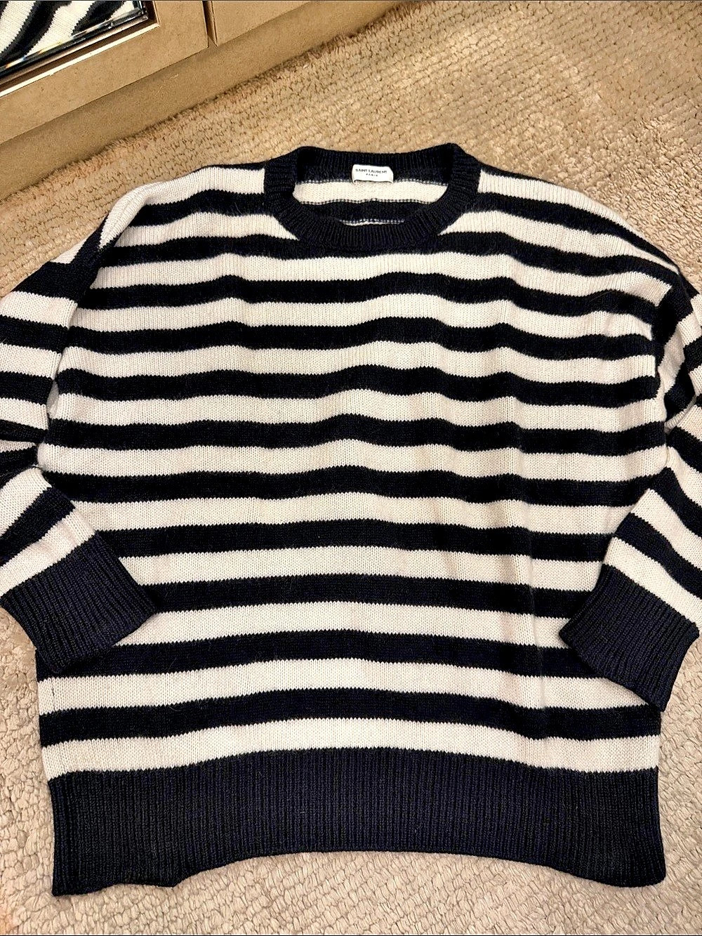Saint Laurent Striped Cashmere Sweater in Black & White Size Medium